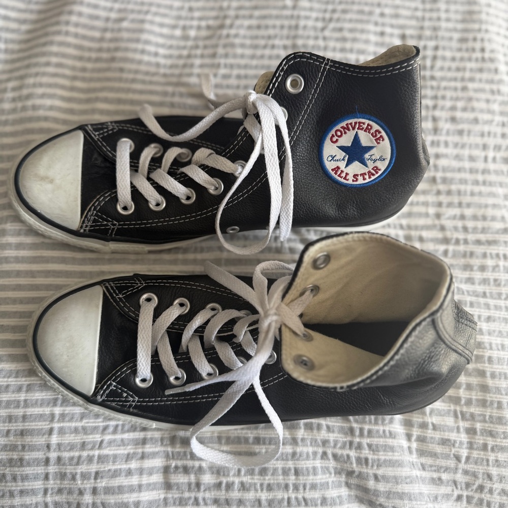 Black Leather Converse Hightop Sneakers